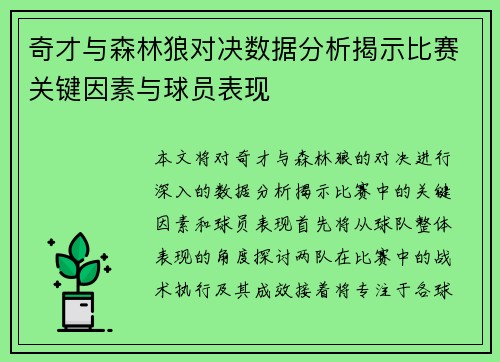奇才与森林狼对决数据分析揭示比赛关键因素与球员表现